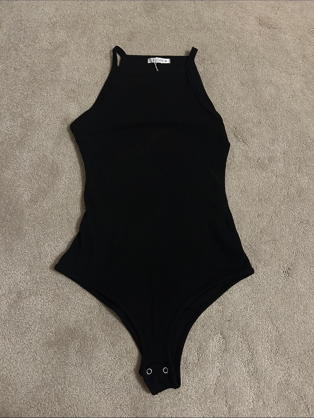 ReoRia Black Ribbed Halter-Style One-Piece Bodysuit